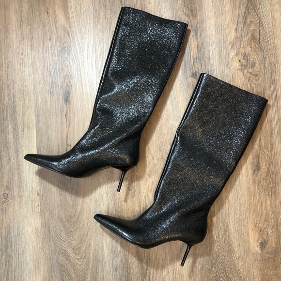 Zara Black Knee High Heeled Boots - Picture 15 of 17